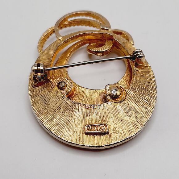 Arthur Pepper ART Modernist Gold Tone Textured Circle Brooch Vintage 1950s - Picture 5 of 7
